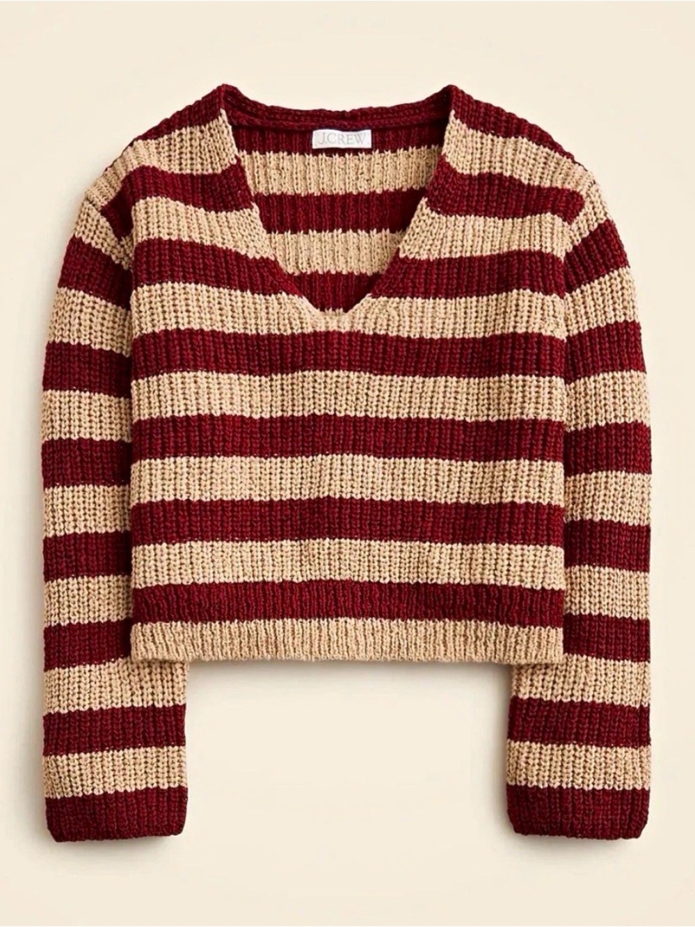 NWT J.Crew Montauk Striped Pullover Sweater in Burgundy and Tan